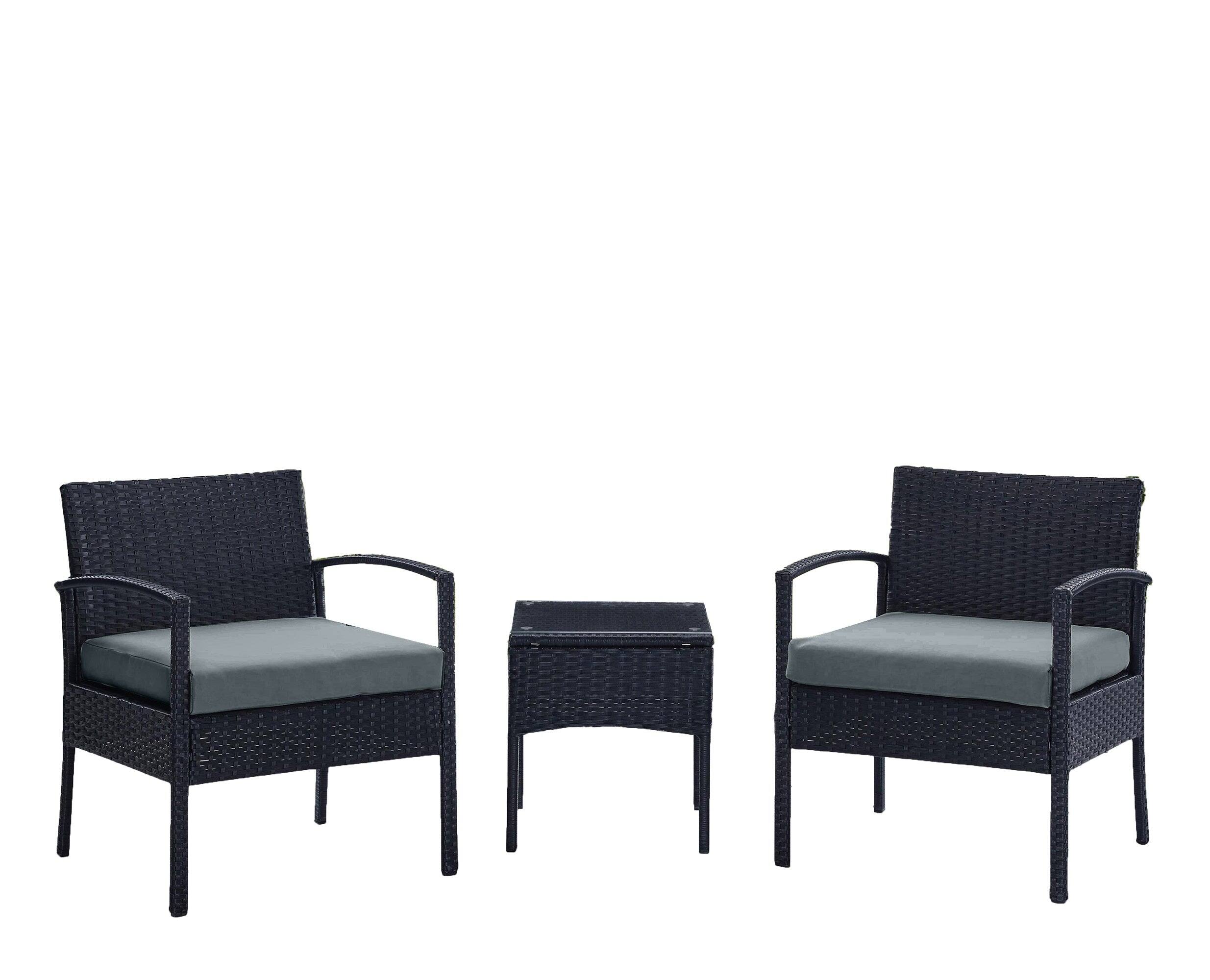 Front. Manhattan Comfort - Noli Modern 3-Piece Patio Conversation Set - Black and Gray.