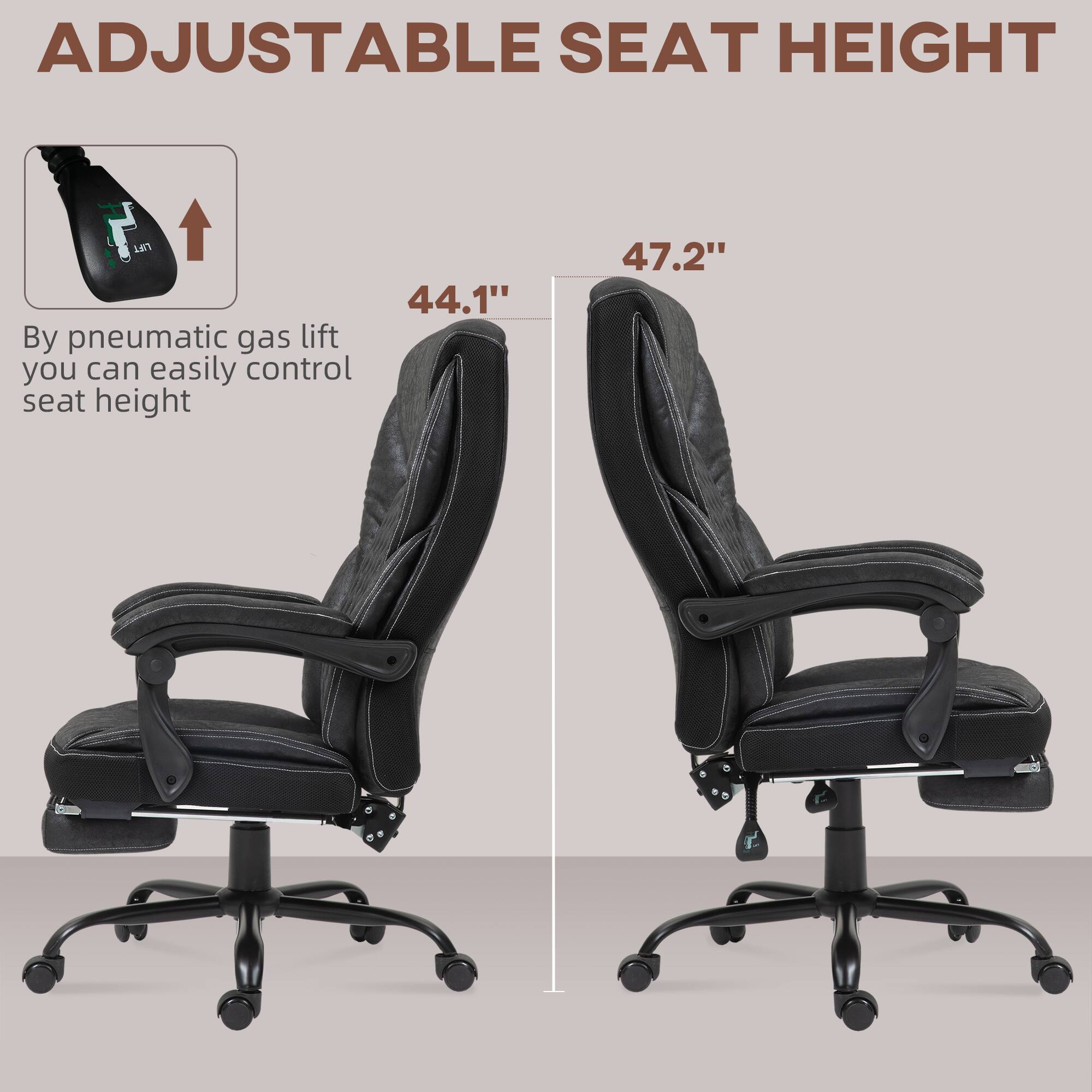 ADJUSTABLE SEAT HEIGHT is 44.1" By pneumatic gas lift you can easily control seat height 47.2"