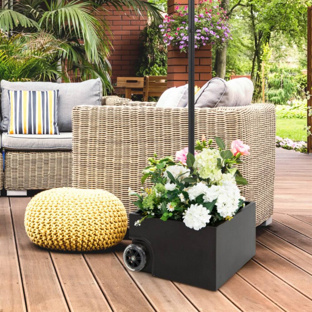 Back. Mondawe - 150 Pounds Patio Umbrella Base Stand Wheels Planter Outdoor - Black.