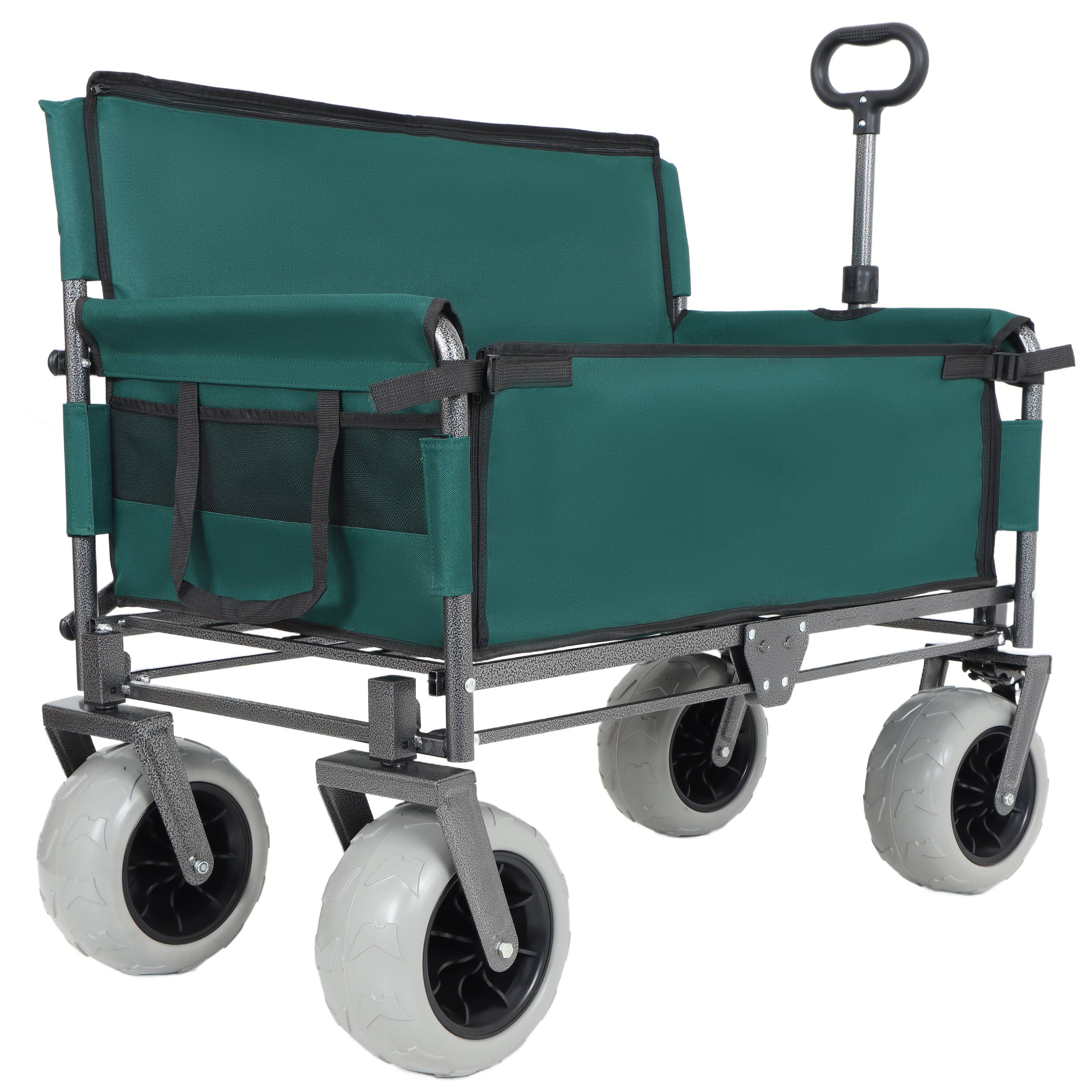 Front. Mondawe - 3-in-1 500lbs Convertible Folding Wagon Utility Carts - Bench Seat w/ 180L Capacity, All-Terrain Wheels - Green.