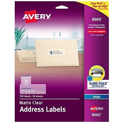 Avery - Easy Peel Inkjet Address Labels, 1" x 2-5/8", Clear, 750 Labels/Pack (8660) - Matte Clear