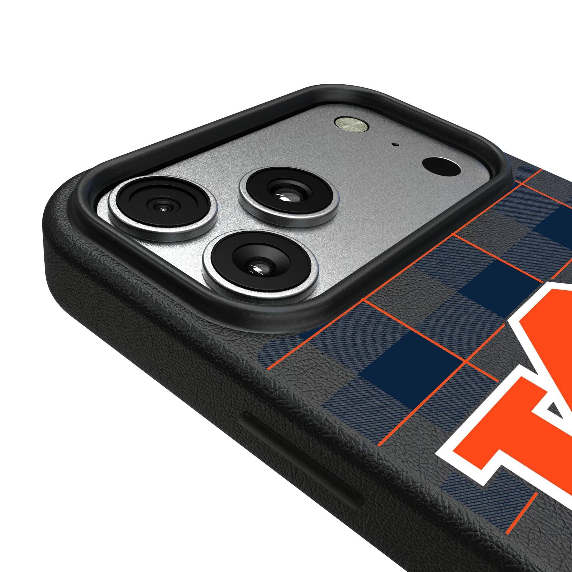 Alt View 2. Keyscaper - Auburn Tigers Plaid Magnetic Bump iPhone Case - 15 Pro Max - Black.
