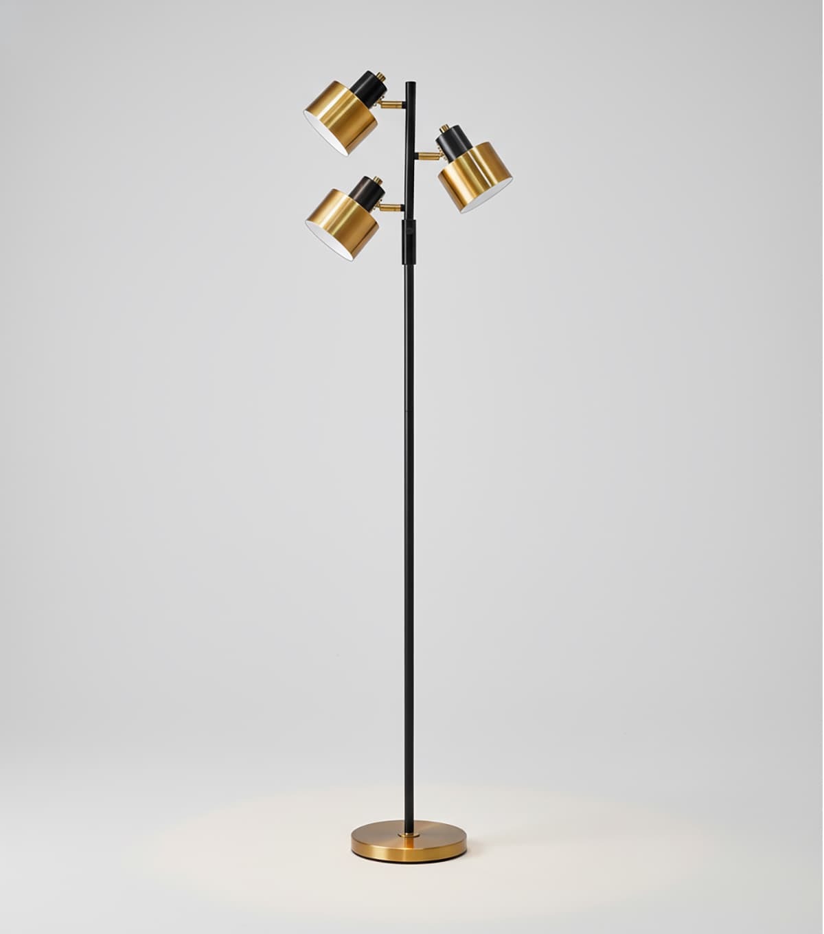 Front. FINEAK - Modern Industrial 3-Light Floor Lamp - Gold LED Metal Standing Lamp - Black;Gold.