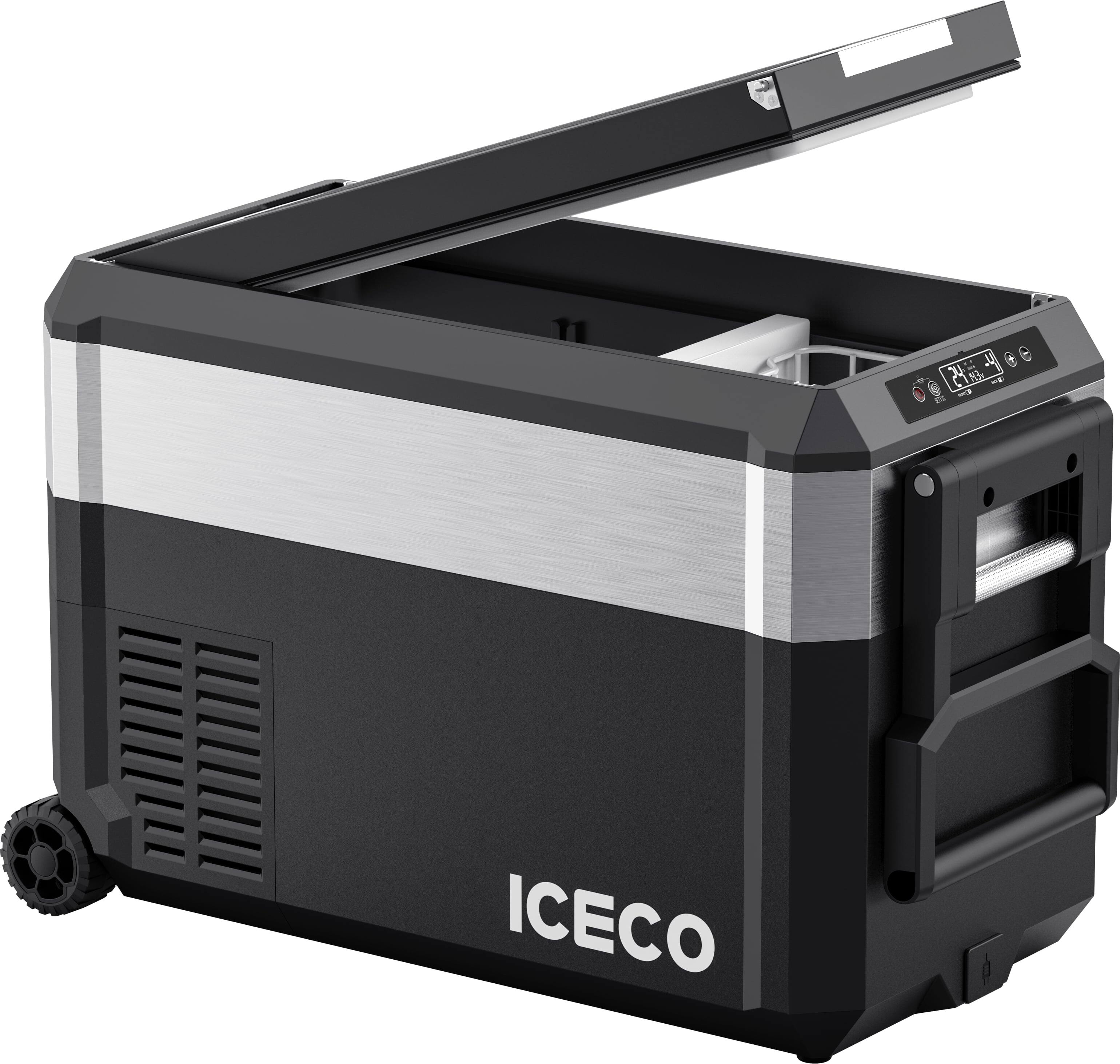 ICECO JP40 Pro Dual Zone Wheeled 39QT Portable Cooler Silver Black