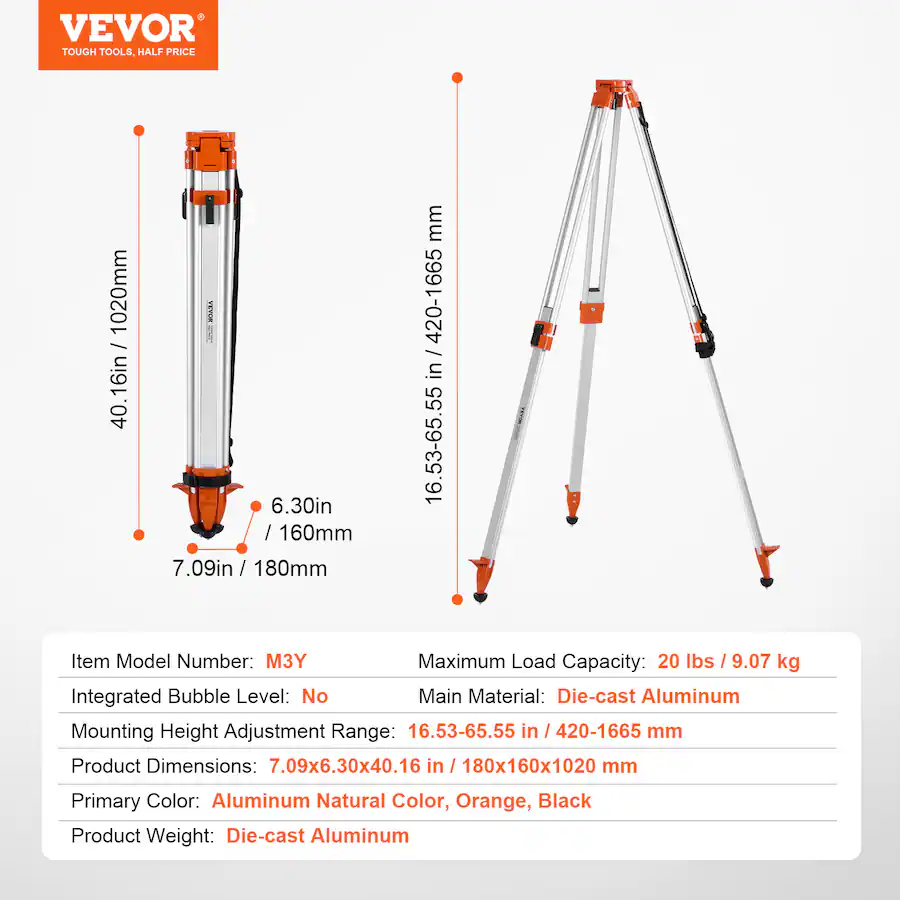 30in Level VEVOR Laser Level Tripod Stand, 5/8