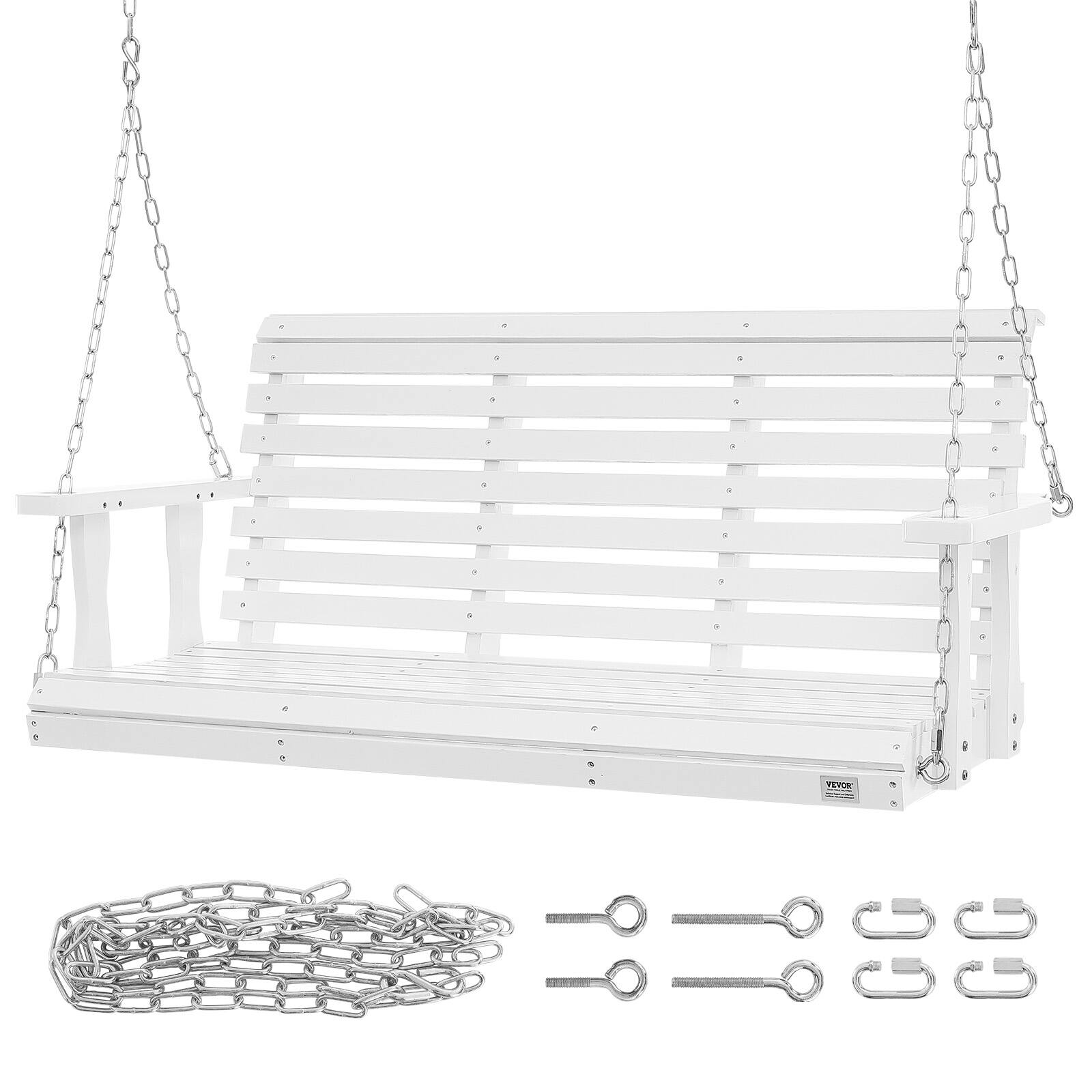 Alt View 5. VEVOR - Wooden Porch Swing 4.5 ft, Patio bench swing for Courtyard & Garden, Upgraded 880 lbs Strong Load Capacity - White.