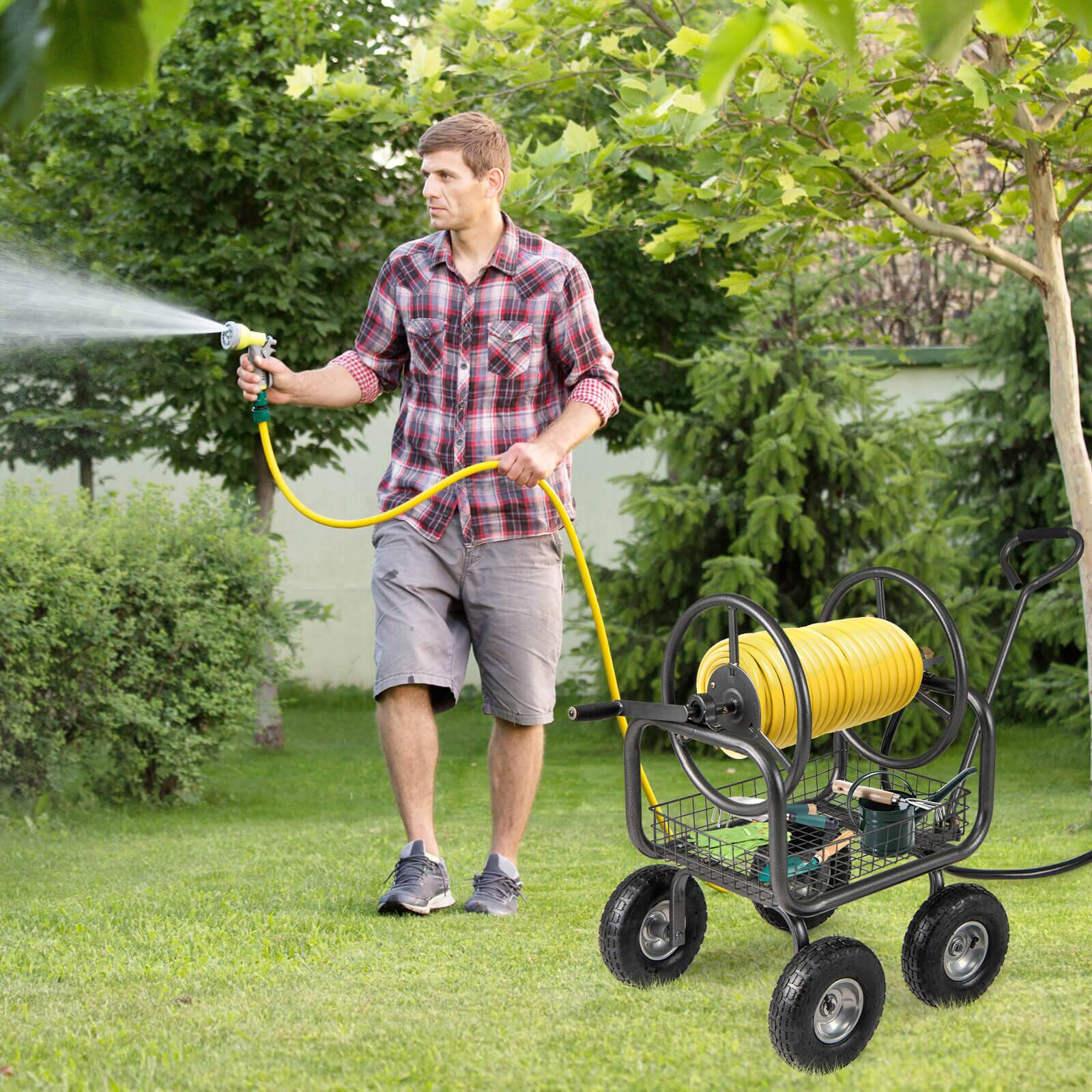 Alt View 3. Costway - Costway Portable Hose Reel Cart with 300 ft of 5/8" Large Capacity Storage Basket for Lawn - Gray.