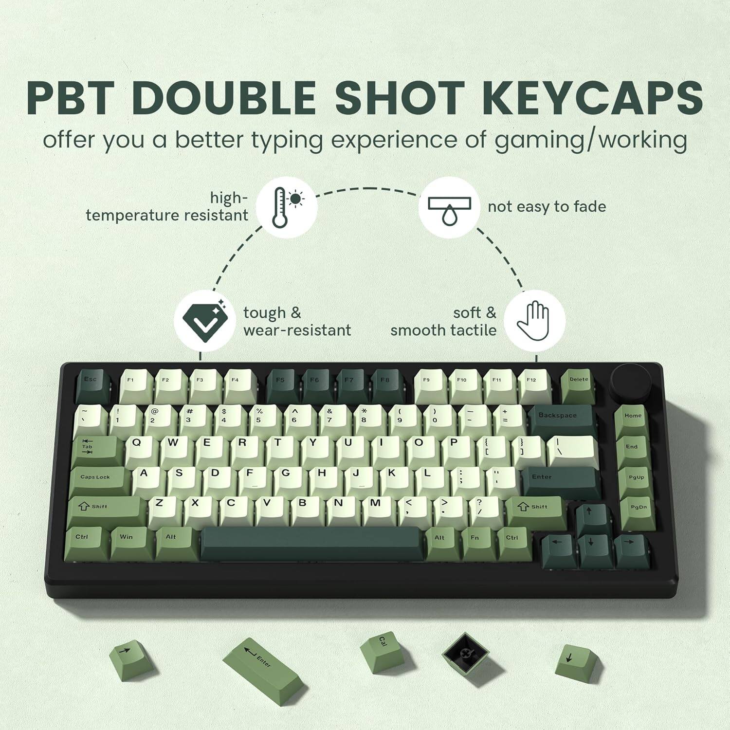 PBT DOUBLE SHOT KEYCAPS offer you a better typing experience of gaming/working

- high-temperature resistant
- not easy to fade
- tough & wear-resistant
- soft & smooth tactile
