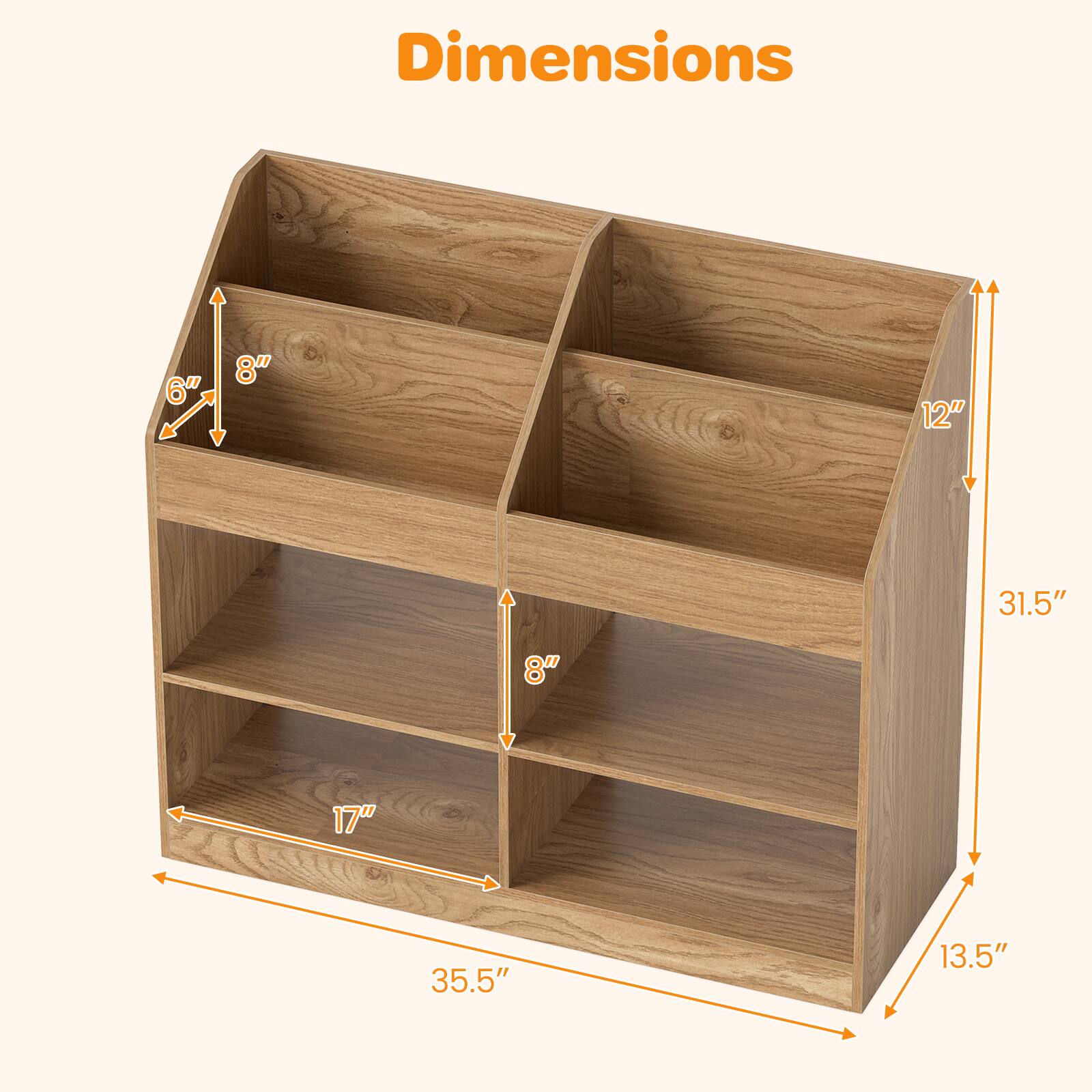 Dimensions: 6" x 8" x 12" x 31.5" x 8" x 17" x 35.5" x 13.5"