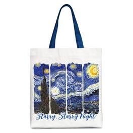OrnamentallyYou - Vincent Van Gogh The Starry Night Canvas Tote Bag, Famous Painting Gift Shopper - White Navy