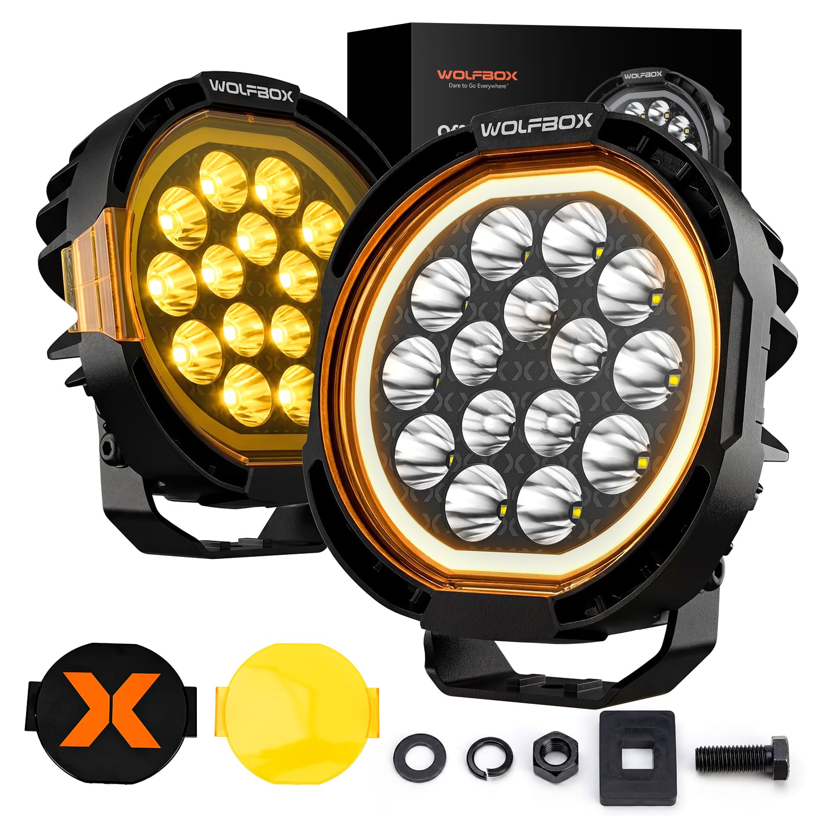 WOLFBOX - 7-Inch Pixel LED Pods - Ture 125w 15550 Lumens Off Road Ditch Lights IP69K Waterproof with Amber Spot Cover - Black price history on PriceWatchPro