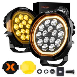 WOLFBOX - 7-Inch Pixel LED Pods - Ture 125w 15550 Lumens Off Road Ditch Lights IP69K Waterproof with Amber Spot Cover - Black