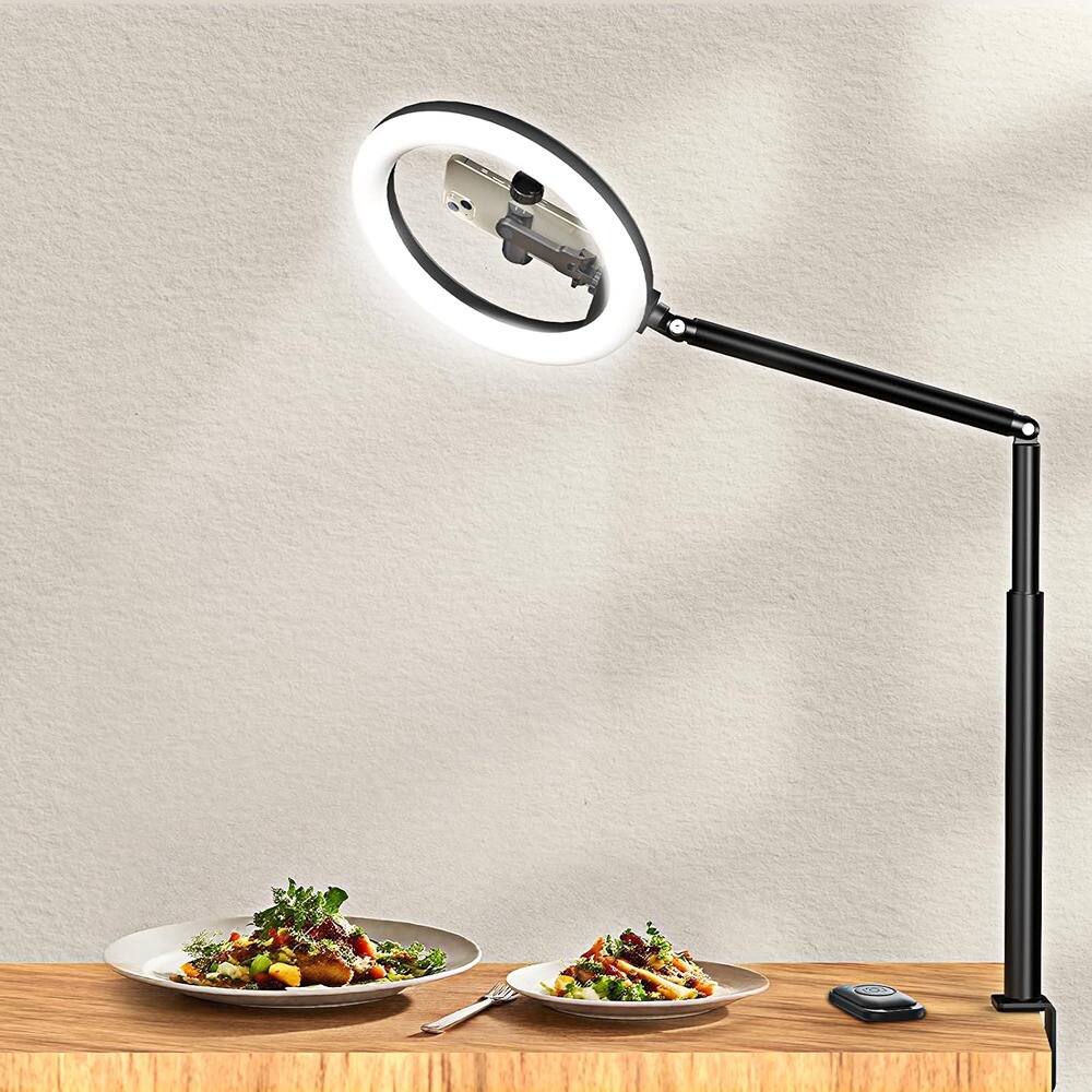 Front. PARKER SLATER - 10.5" Ring Light with Overhead Phone Mount, Selfie Ring Light with Stand & Phone Holder, 360° Rotating Flexible Arm Clam.