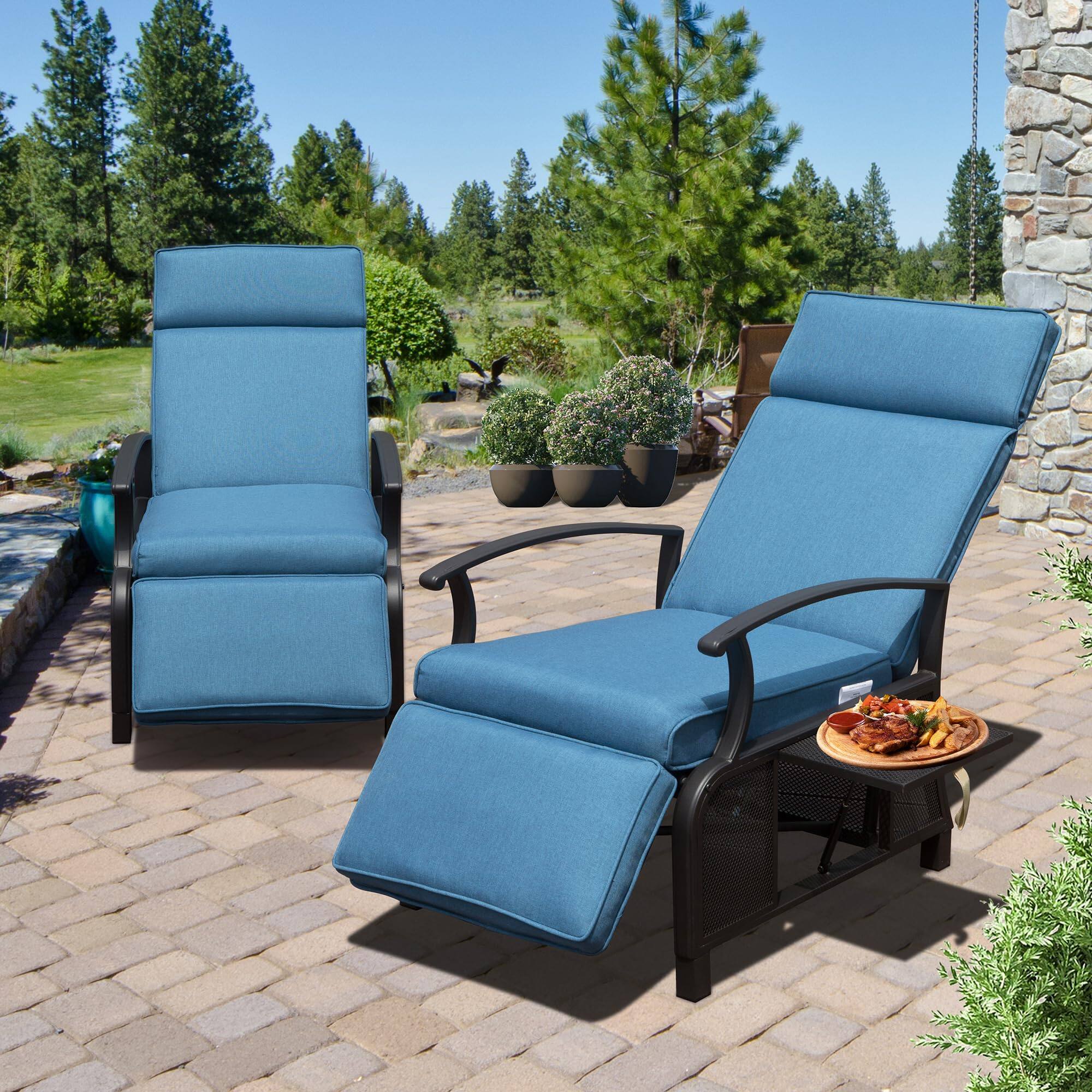 Alt View 1. Boyel Living - Adjustable Metal Patio Recliner Chair with Flip Side Table Removable Cushions Support 350 lbs - Blue.