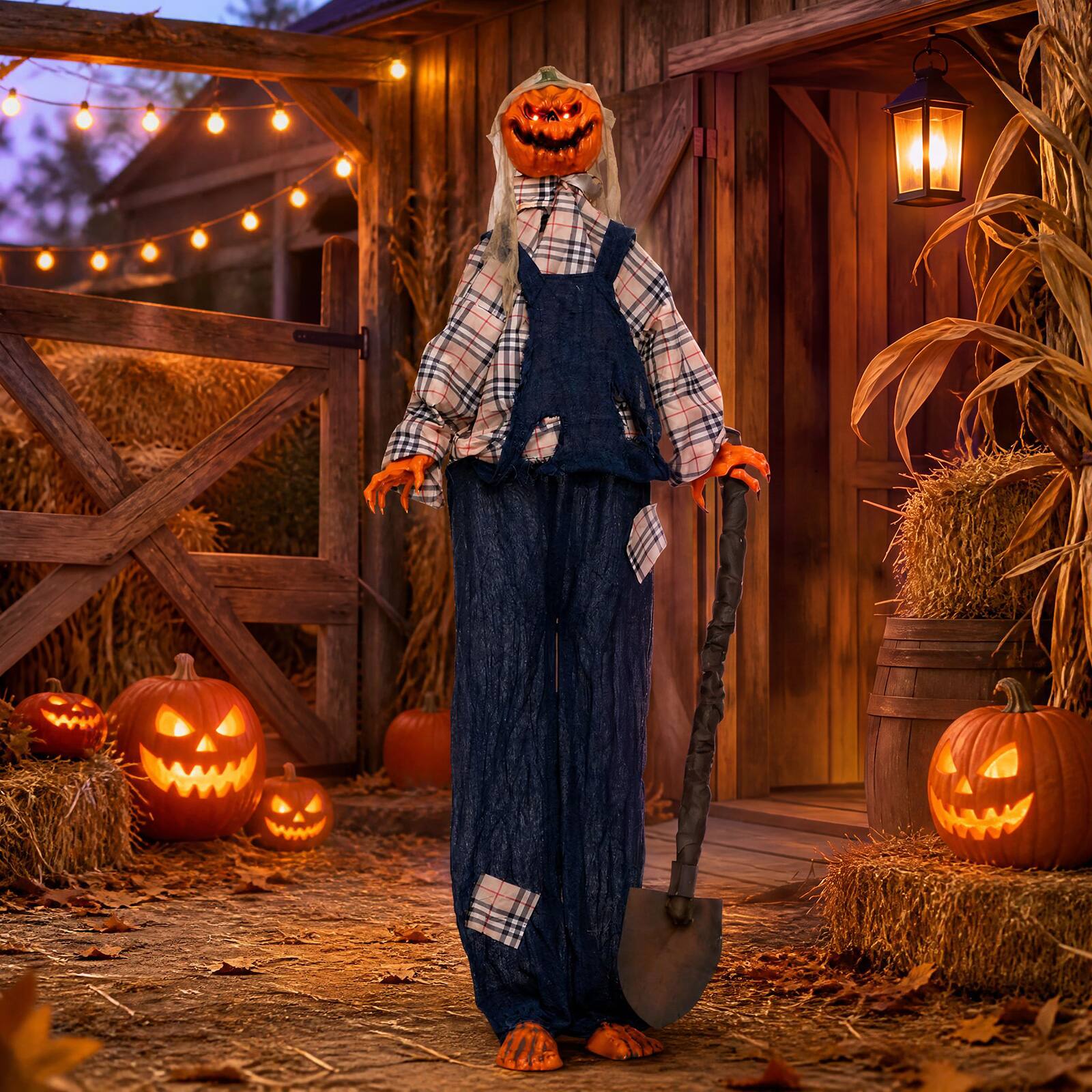 Alt View 4. Costway - Costway 5.3 ft Lighted Standing Pumpkin Man with Waving Hands Moving Head Prop for Farm - Multicolor.