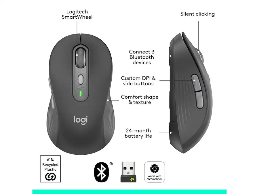 Logitech M750 Mouse Wireless, Bluetooth, 6 Buttons, 2000 DPI Wireless ...