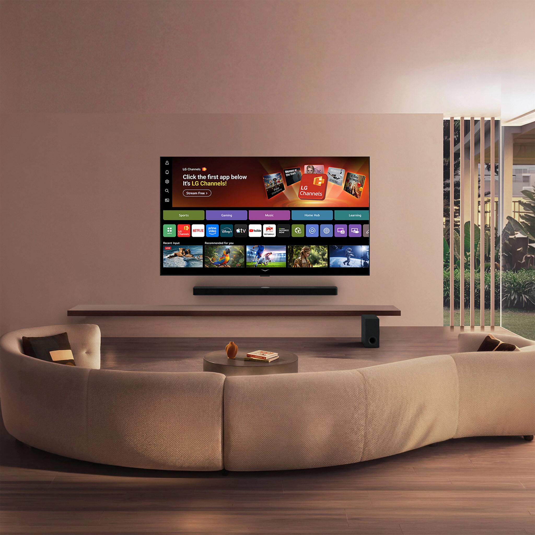 8 0 Q

US Channels
Click the first app below
It's LG Channels!
Stream Free

Sports
Gaming
Music
Learning

Nater 2017 Per LG Channels

prime LA NETFIX videos Cheesen Dunnais

Totdle - -- -

bost ingut M

Recommended V you