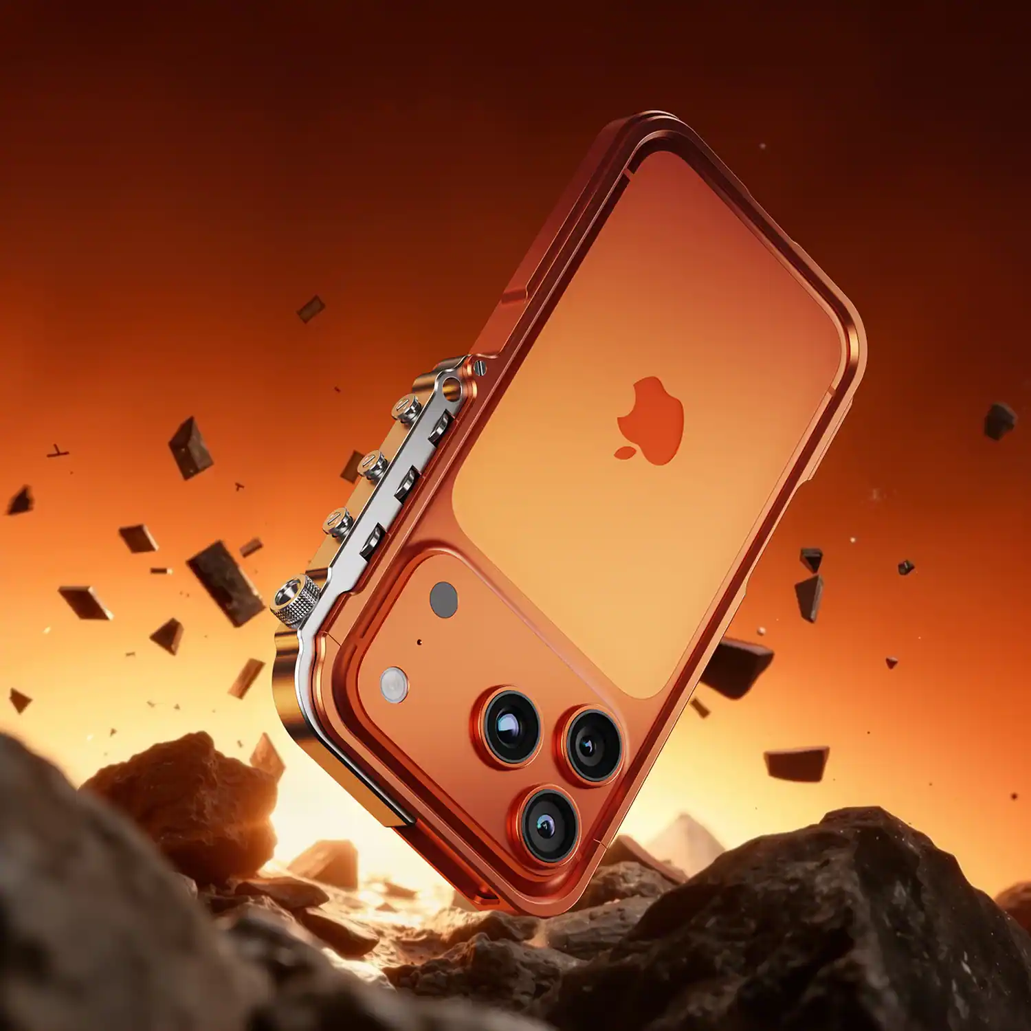 Back. Dteck - Aluminum Metal Bumper Phone Case for Apple iPhone 17 Pro Max, Shockproof Protective Frame Cover with Open Back Design - Orange.