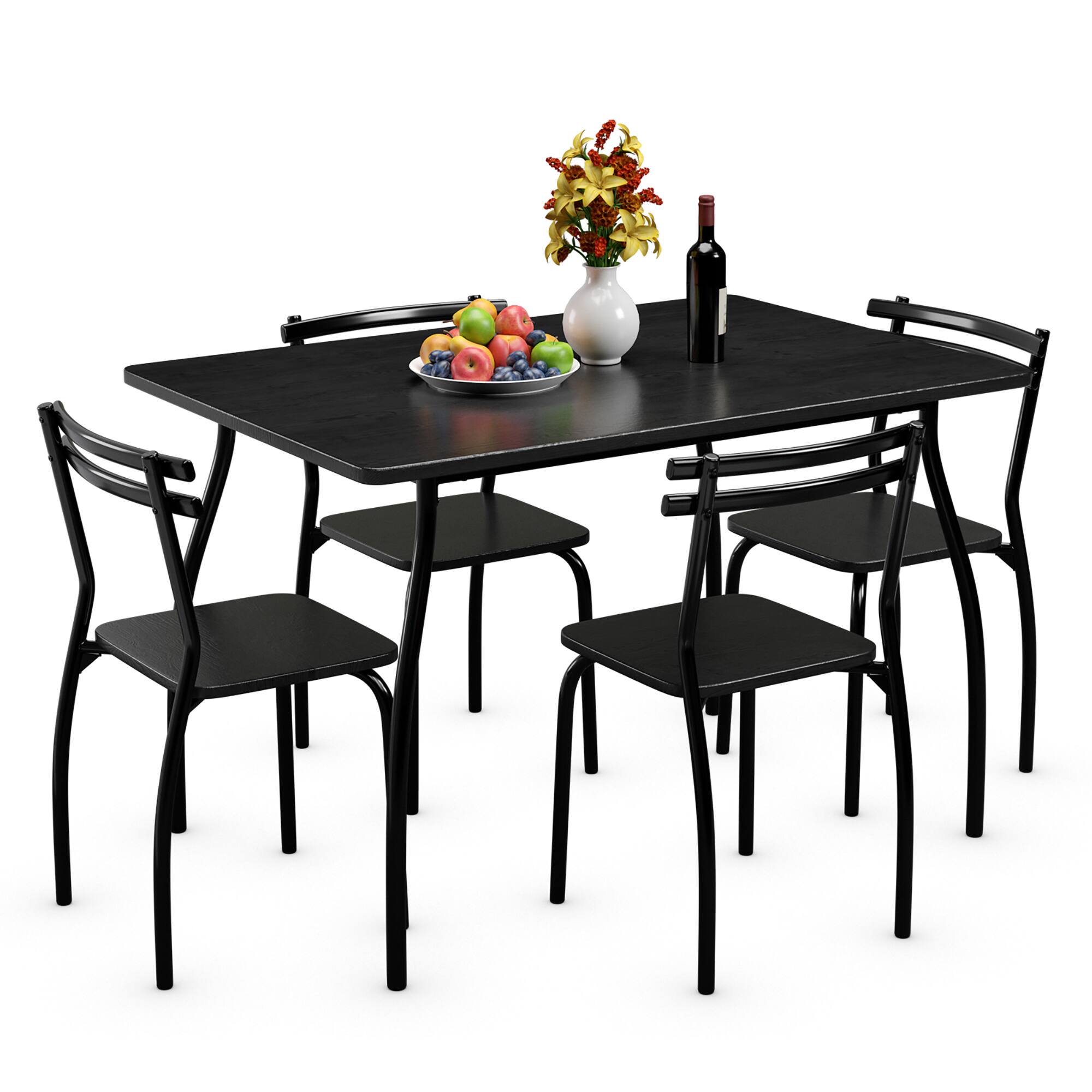 Alt View 15. Costway - 5 Piece Dining Set Table 30.0" And 4 Chairs Home Kitchen Room Breakfast Furniture Black - Black.