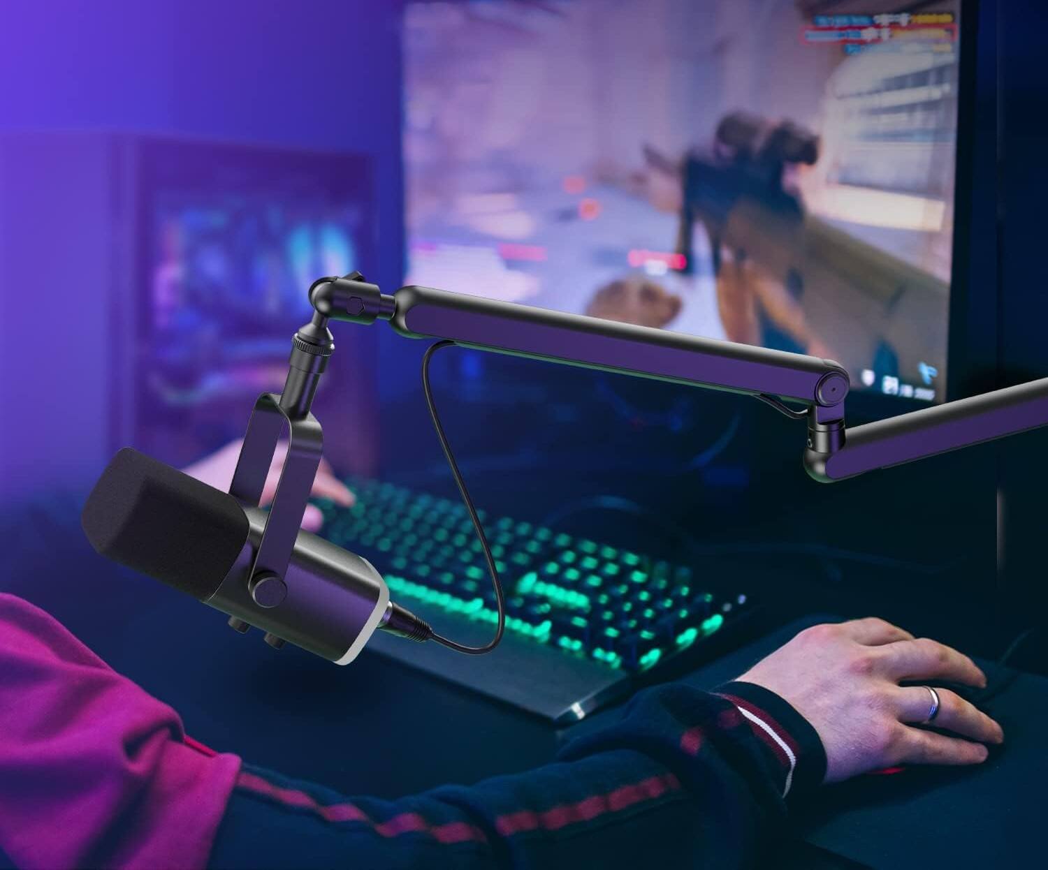 Alt View 2. FINEAK - Adjustable Low Profile Microphone Boom Arm for Streaming & Gaming-Black - Black.