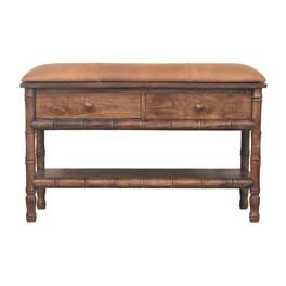 Artisan Furniture - Solid Wood Bamboo Carved Storage Bench, 2 Drawers - Brown
