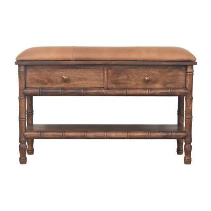 Front. Artisan Furniture - Artisan Furniture Solid Wood Bamboo Carved Storage Bench, 2 Drawers - Brown.