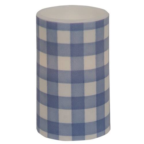 Front. BreeBe - Blue & White Gingham Check Timer Pillar 3"x5" - Blue & White.