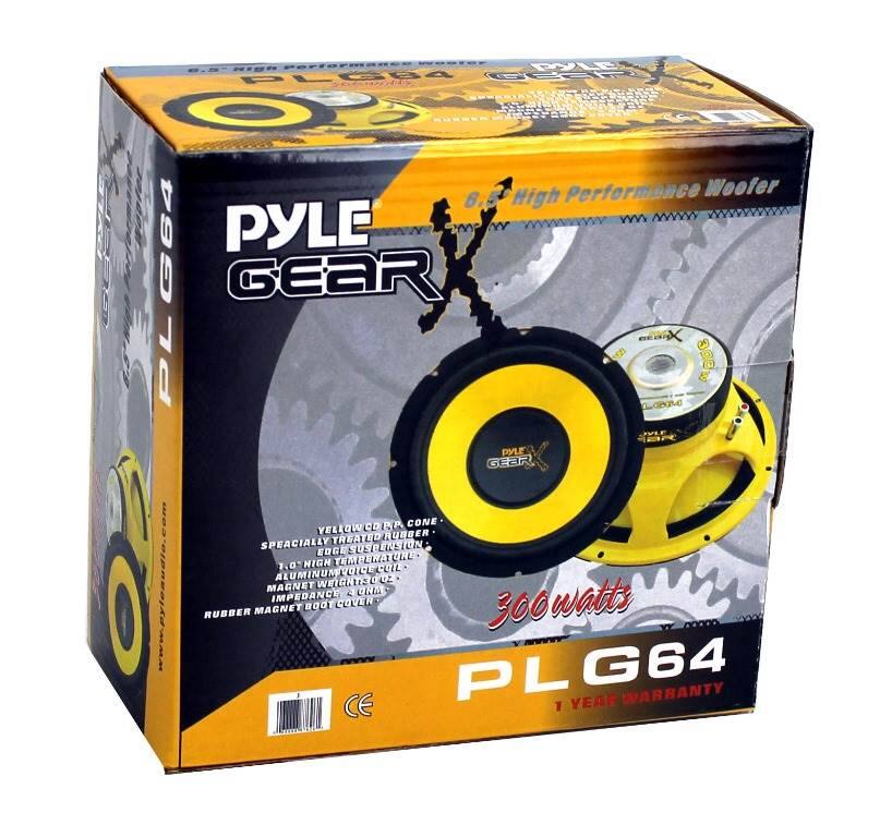 Performance Woofer  
6.5" High Performance Woofer  
PYLE GEAR  
PLG64  
Yellow Cone, Cone Edge Suspension, Rubber Magnet, 300 watts, 1 Year Warranty  
CE