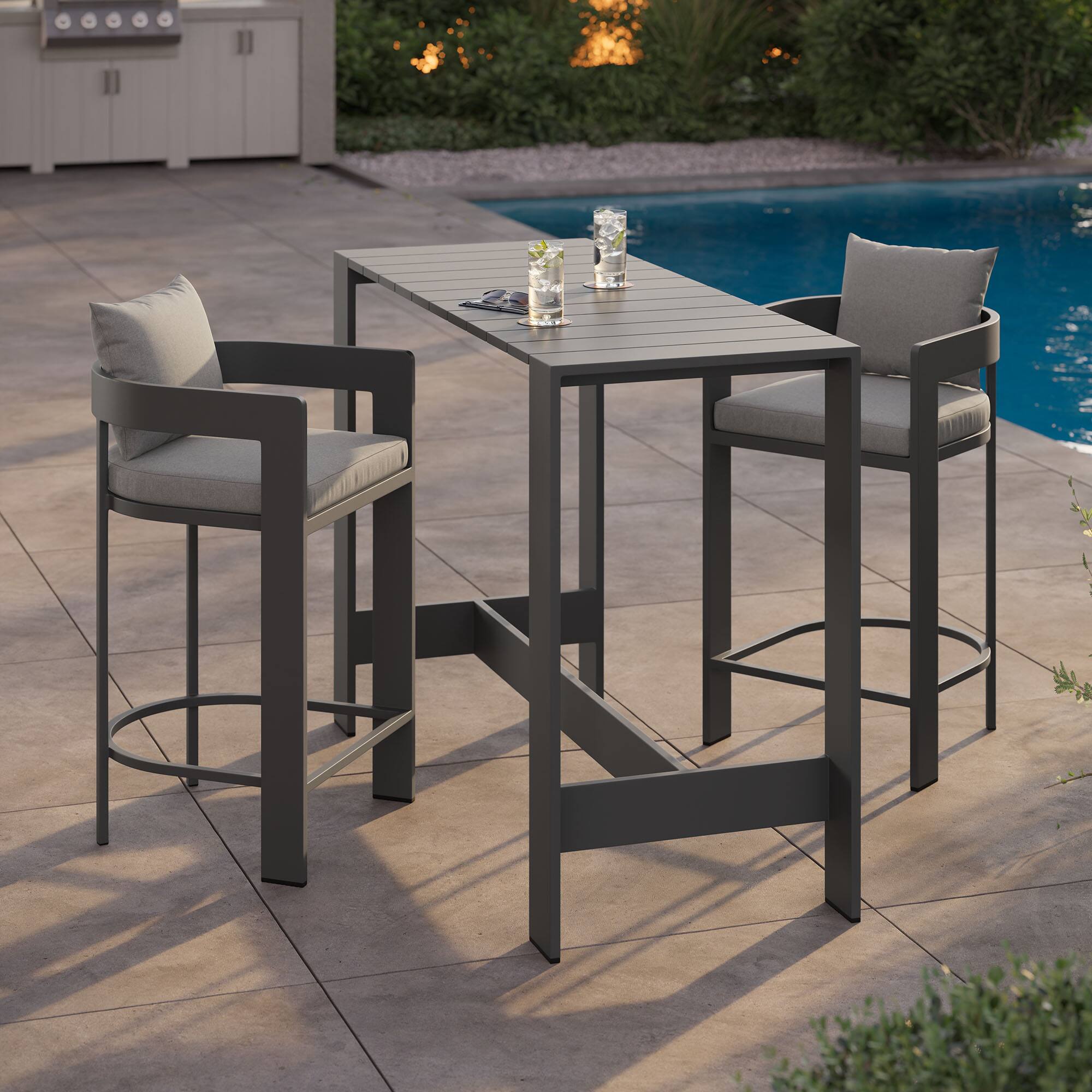 Alt View 2. Modway - Tahoe 3-Piece Outdoor Patio Aluminum Bar Set - Gray.