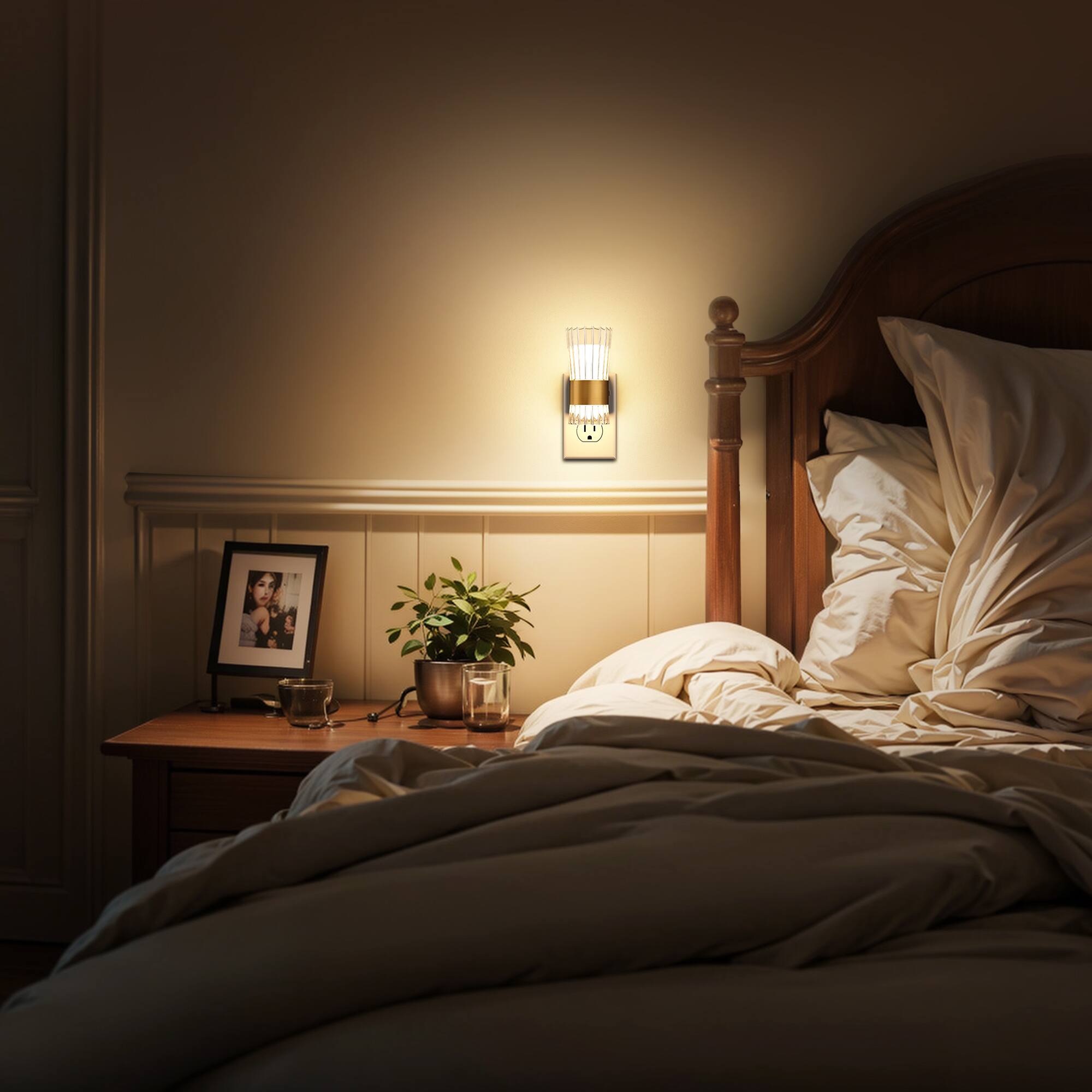 Alt View 4. Jandcase - JANDCASE 2-Pack 1W  Plug-in Night Light, 3000K Warm Glow,, Gold Accent, Up/Down Light, US 3-Prong - Black and Gold.