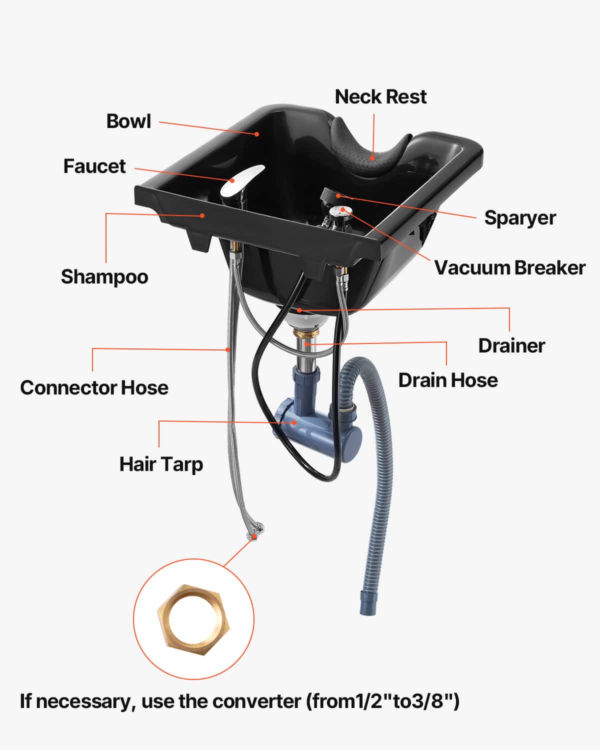 VEVOR Shampoo Bowl, ABS Plastic Shampoo Sink for Salons and Home, Easy to  Clean and Install Salon Shampoo Bowls Blacak HZ9082 - Best Buy