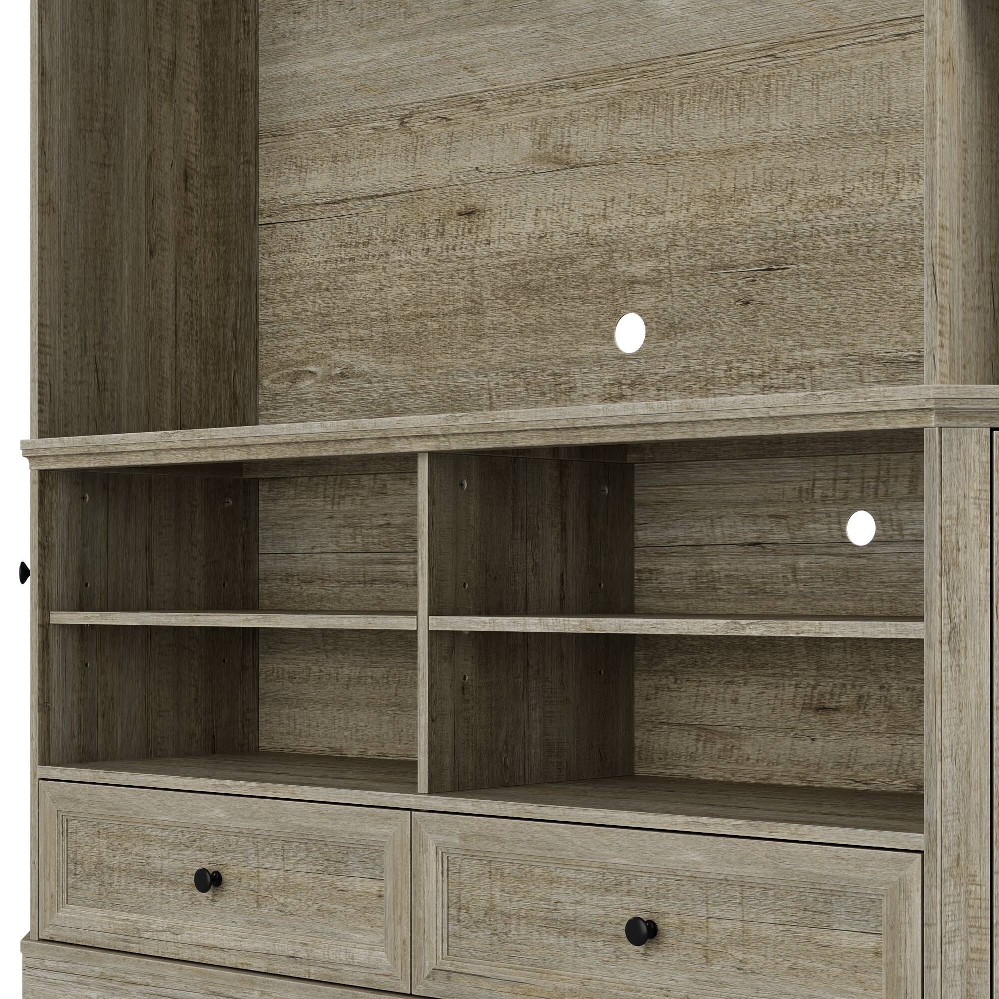 Left. Famapy - Space-Saving Hexagonal TV Stand for TVs Up to 55-In., with Drawer, Cabinets and Adjustable Shelves - Gray.