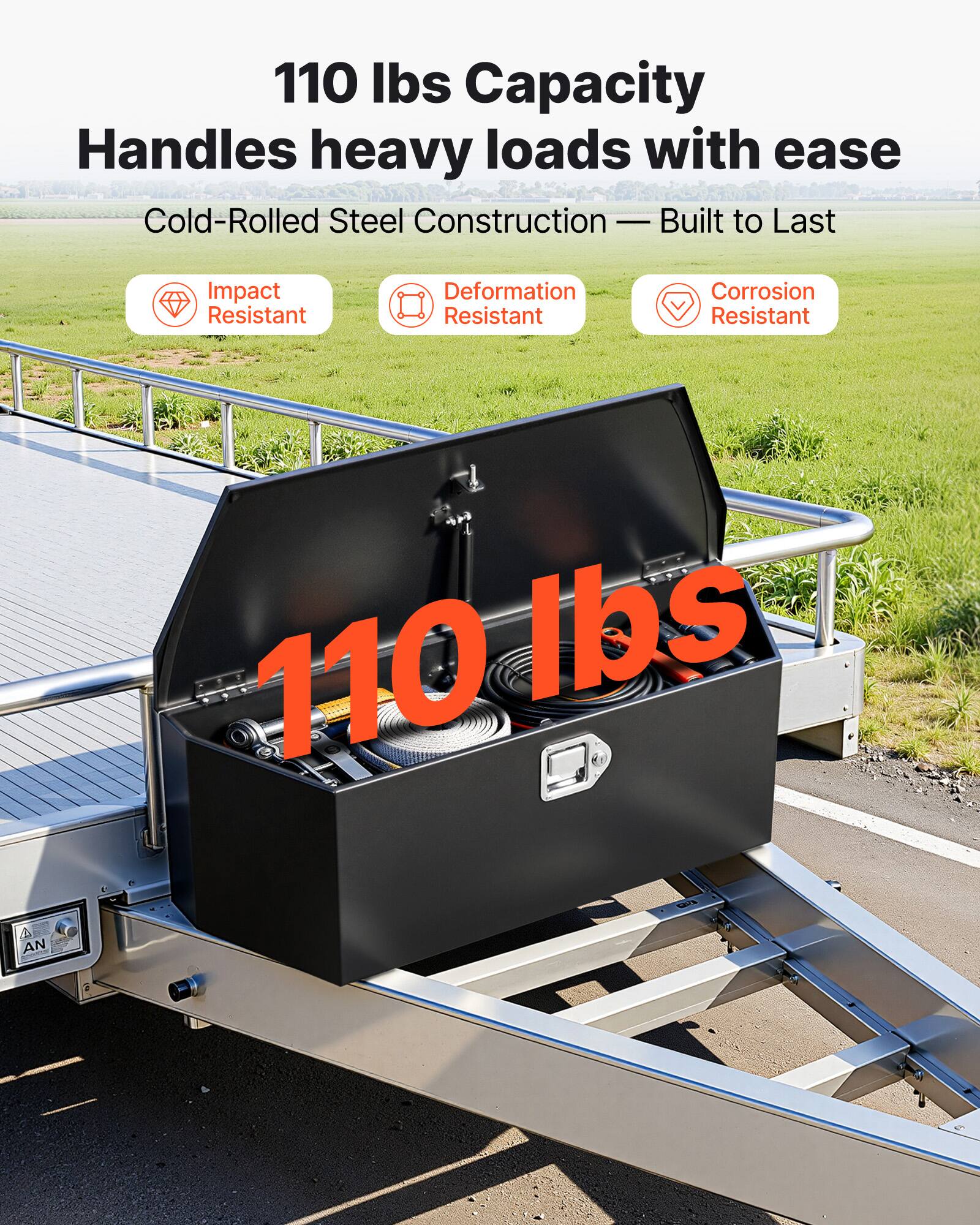 110 lbs Capacity  
Handles heavy loads with ease  
Cold-Rolled Steel Construction - Built to Last  
Impact Resistant  
Deformation Resistant  
Corrosion Resistant