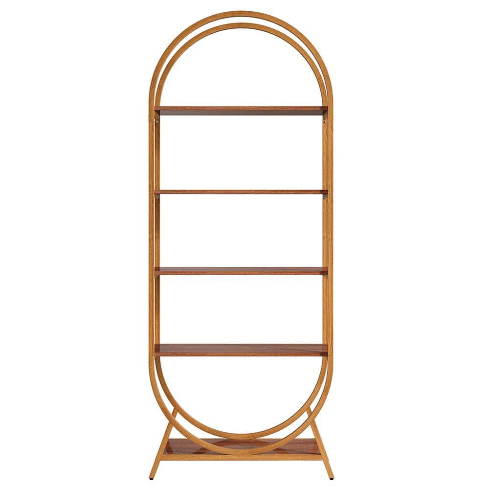 Left. Kadyn - Kadyn Bookshelf, Storage Shelf, Bookcase,5-Tier Bookshelf, 70.8" Open Bookcase Arched Display Rack,Bright Brown - Bright Brown.