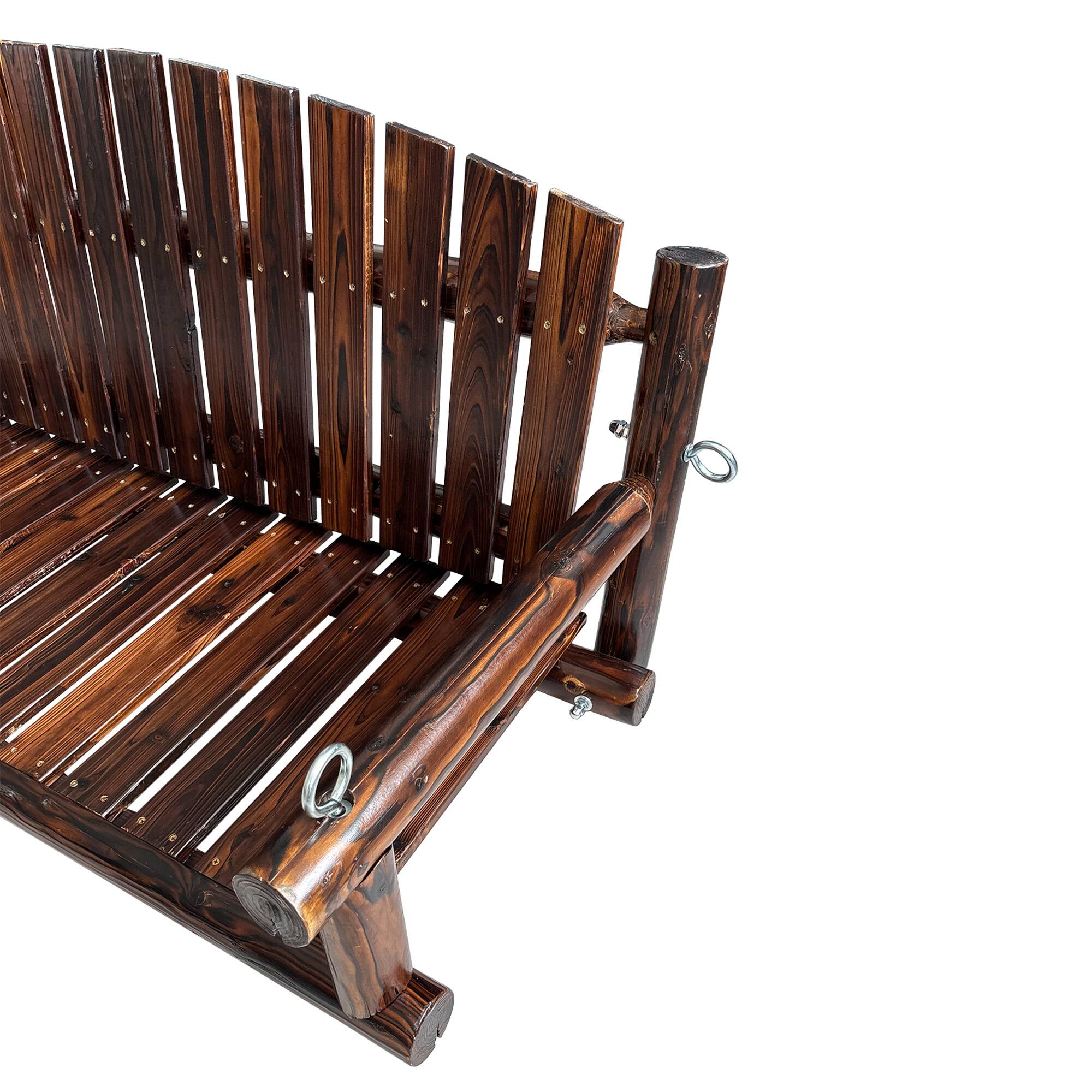 Alt View 8. Fortune Candy - 5FT Rustic Fir Wood Porch Swing, Handcrafted Outdoor Hanging Bench, Heavy-Duty 900lbs, Weather-Resistant - Deep Brown.