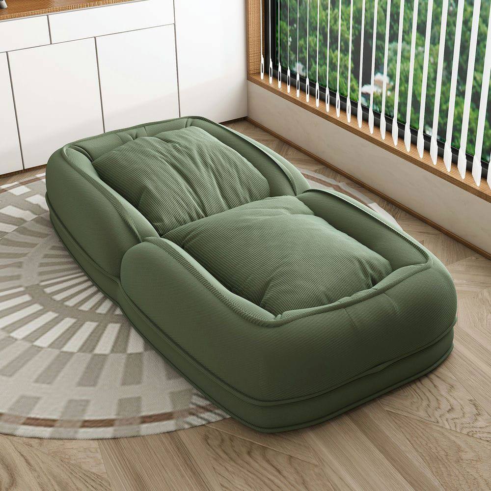 Alt View 2. Kadyn - Upholstered Bed for Adult, Foldable Lazy Sofa Bed with 5 Adjustable Position, Includes 2 Soft Pillows, Green - Green.