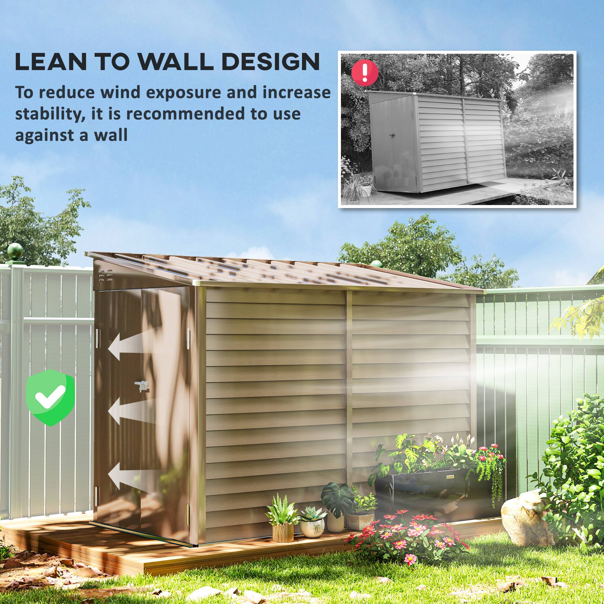 LEAN TO WALL DESIGN To reduce wind exposure and increase stability, it is recommended to use a lean-to wall design.
