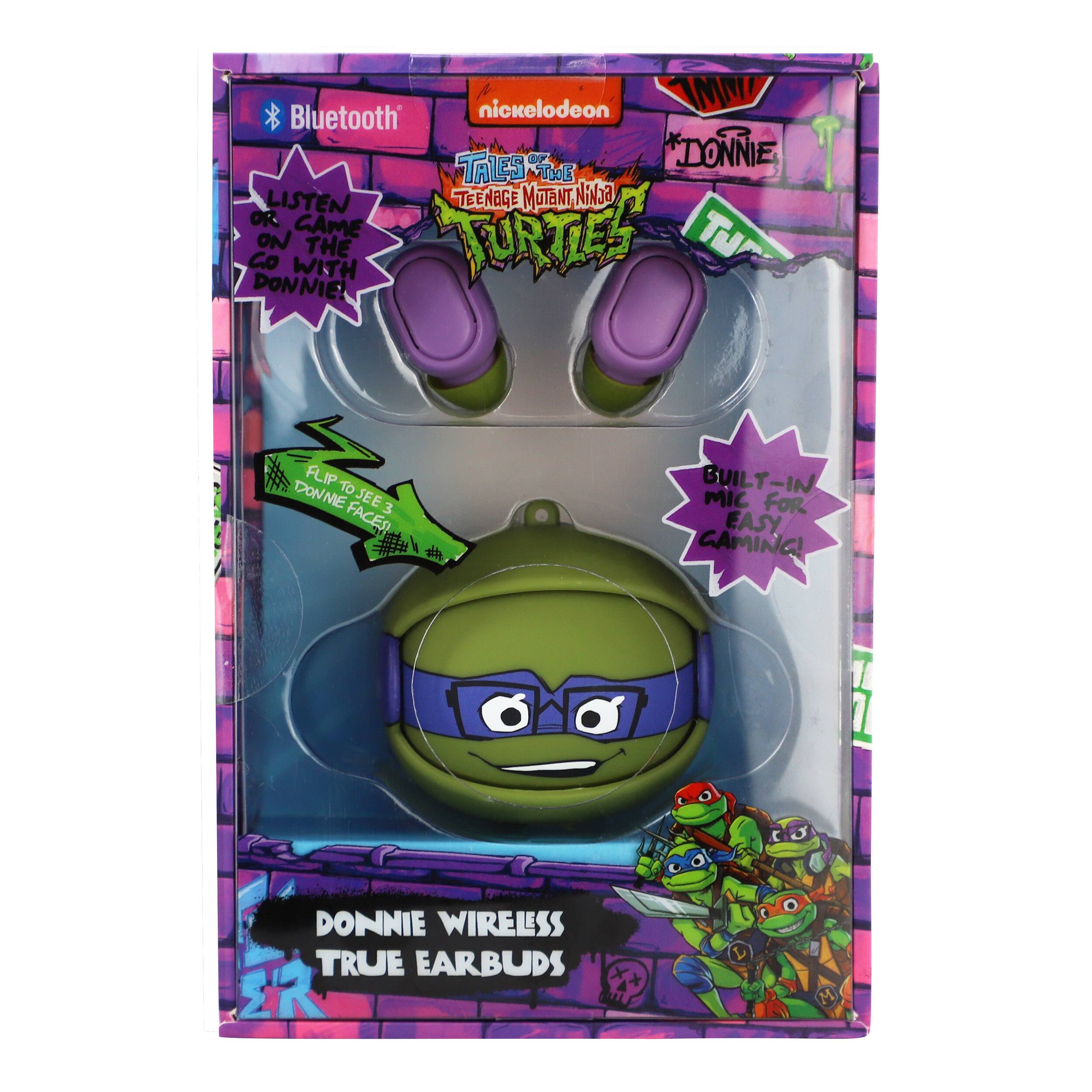 se Bluetooth nickelodeon e DONNIE D7 TALES THE LISTEN TEENAGE MUTANT NiNoa OR GAME Co DONNIE! ON WITH THE TURTES Tu FLIP TO DONME SEE 3 FACES!   BUILT-IN BUIL MIC FOR EASY GAMING! 11 1 O C J DONNIE WIRELESS TRUE EARBUDS ER L M