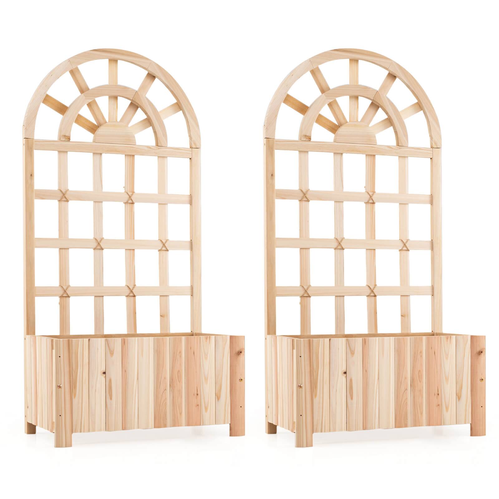 "Costway - 2 PCS 48"" Wooden Raised Garden Bed with Trellis, Drainage Holes for Vegetables - Natural" price history on PriceWatchPro