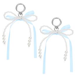 Unique Bargains - Pearl Bow Keychain 15mm Y2K Aesthetic Pearl Bowknot Ribbon Keyring, Cute Bag Charm for Tote Bags Purse - Blue