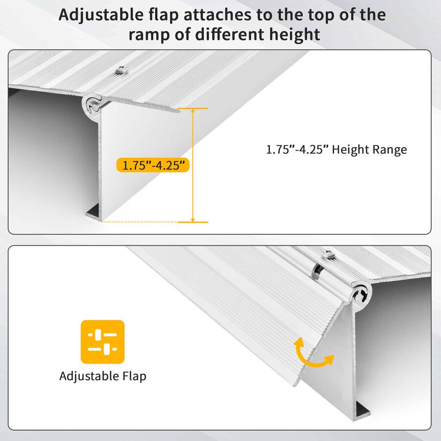 Variable Height Ramp Gymax 4'' Door Threshold Ramp Aluminum Adjustable Rise Entry Ramp for ...
