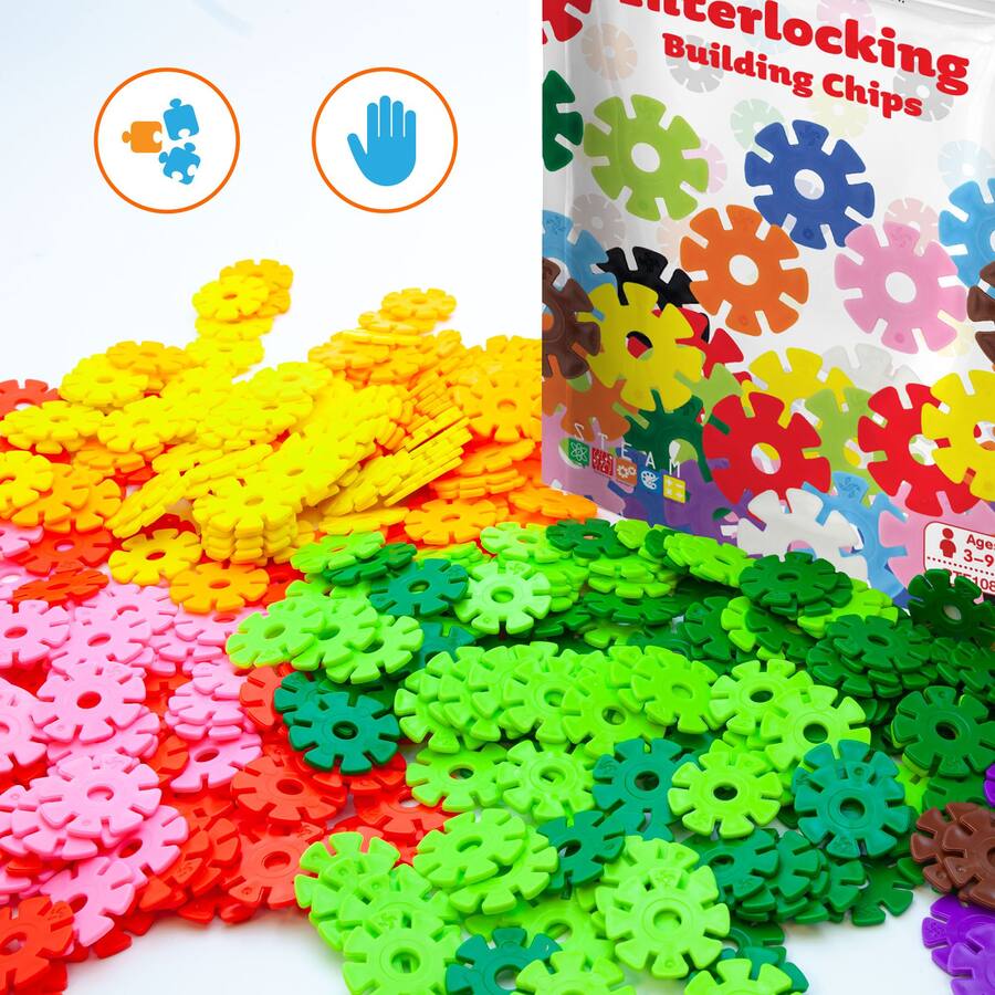 PicassoTiles 108 PC Blue Interlocking Plastic Disc, Building Chip ...