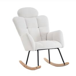 Ecooso - Teddy Fabric Upholstered Nursery Rocking Glider Chair Modern Accent Armchair Padded Seat with High Backrest and Pillow - Ivory