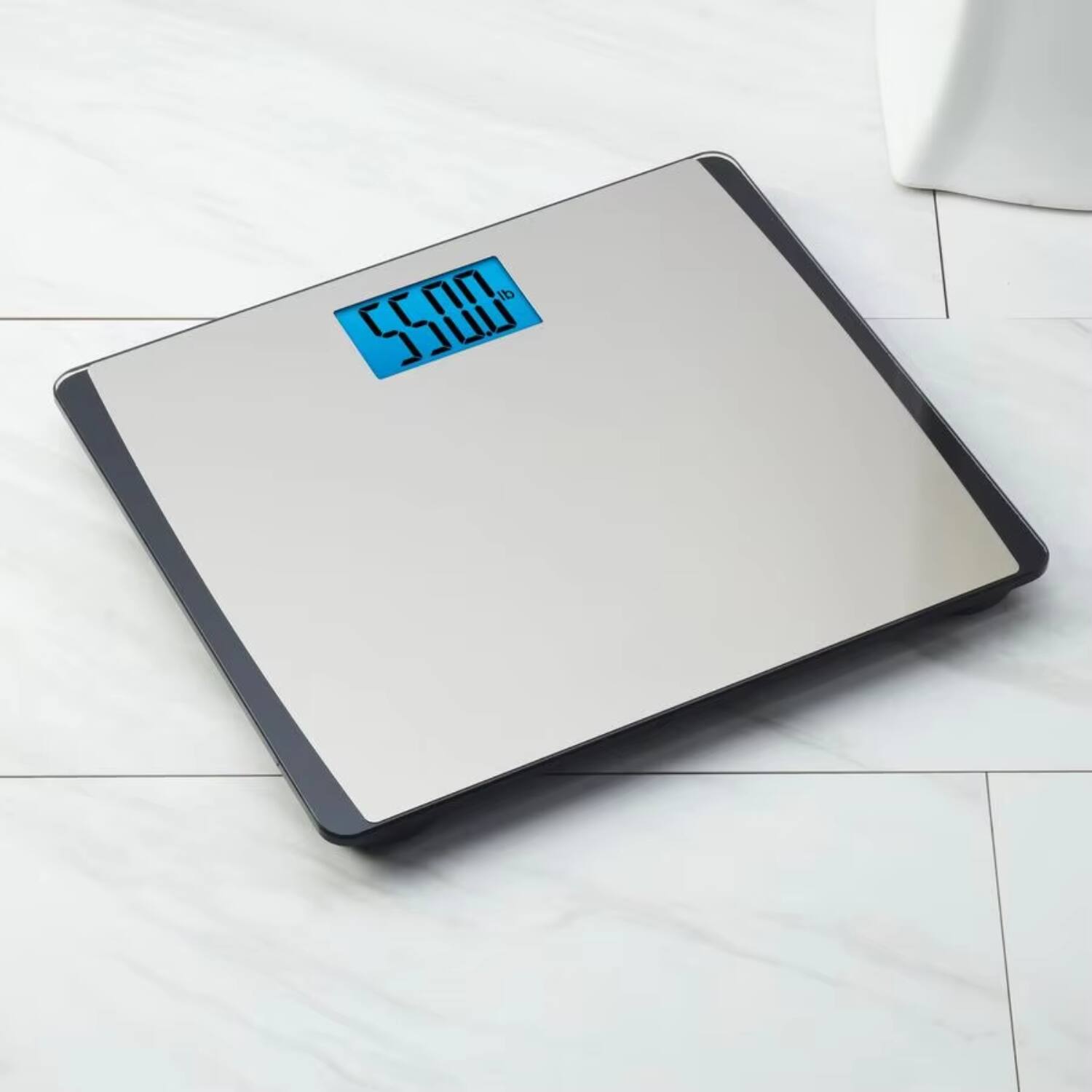 Left. Luckbyte - 550Lb Digital Bathroom Scale,Extra Wide Platform,Backlit LCD - Silver.