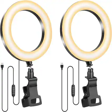 Front. PARKER SLATER - 2 Pack Ring Light with Tripod Stand, Small LED Desk Circle Lights Clip-On for Laptop/Computer, Zoom Meeting, Video Confe.