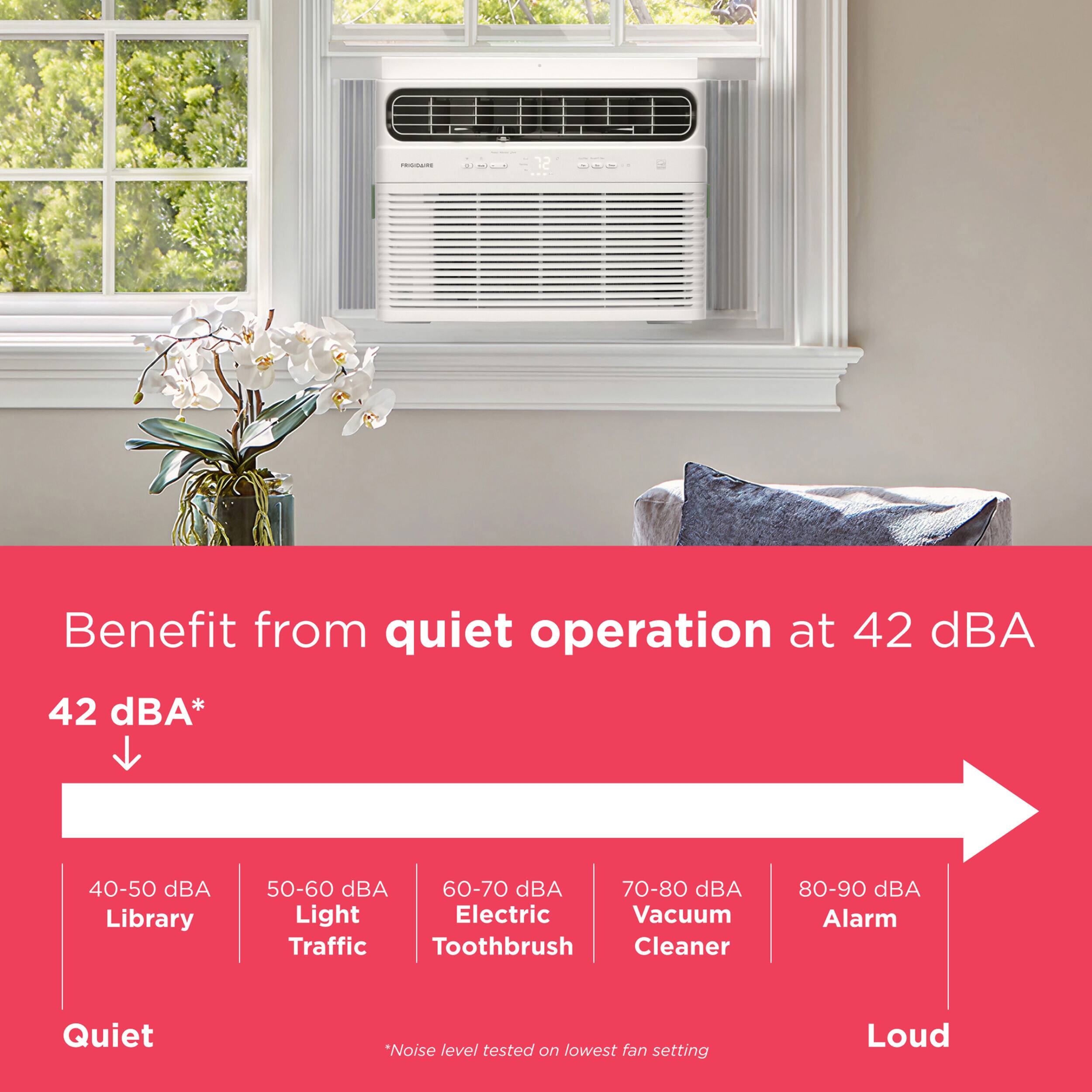 Benefit from quiet operation at 42 dBA

42 dBA*

40-50 dBA Library
50-60 dBA Light Traffic
60-70 dBA Electric Toothbrush
70-80 dBA Vacuum Cleaner
80-90 dBA Alarm

Quiet

*Loud
*Noise level tested on lowest fan setting