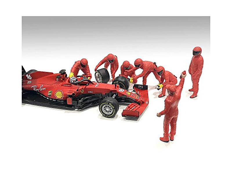 Left. American Diorama - Formula One F1 Pit Crew 7 Figure Set Team Red Release III for 1/43 Scale Models by American Diorama - Multi.