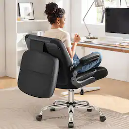 Brick Attic - Criss Cross Office Chair with 2-in-1 Flip Backrest, Ergonomic PU Leather Floor Sitting Chair, 360° Swivel Flip-Up Arms - Black
