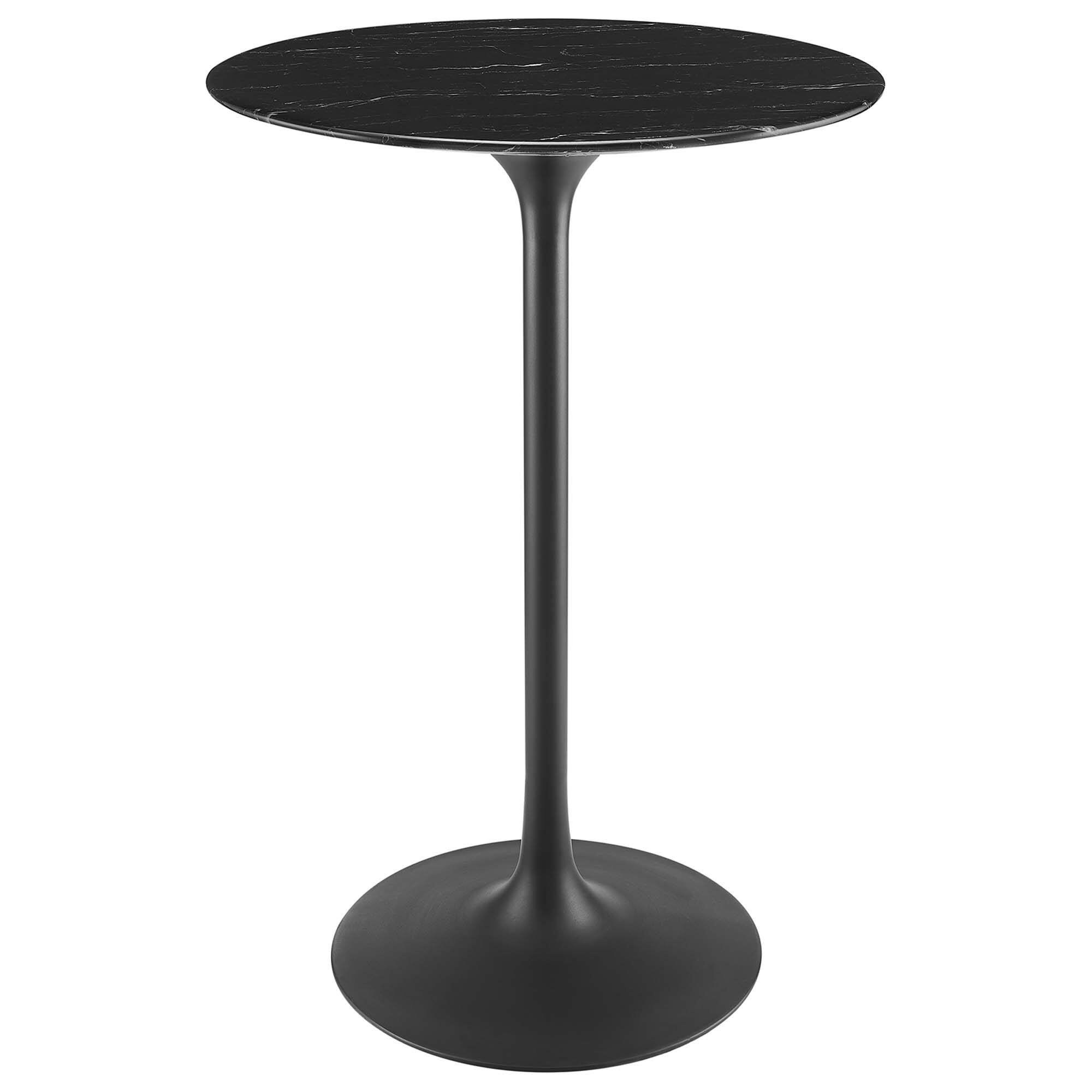 Angle. Modway - Lippa Round Artificial Marble Bar Table - Black Black.