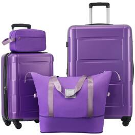 BreeBe - Expandable Spinner Wheels 2 Piece Luggage Set with TSA Lock ABS Lightweight Suitcase 20inch+28inch - Purple